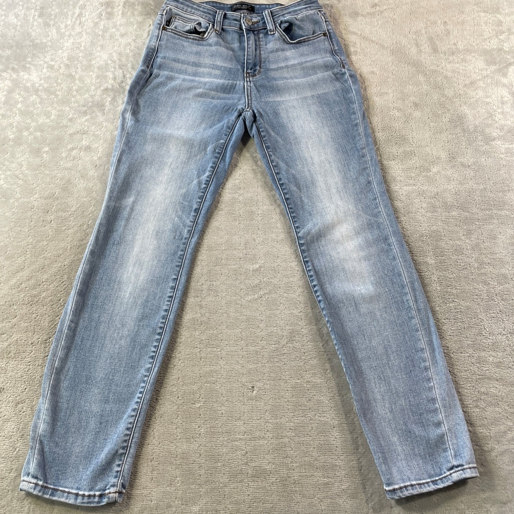 Judy Blue Jeans Womens 7/28 Light Wash Whiskers Mom Straight Fit Denim Preppy